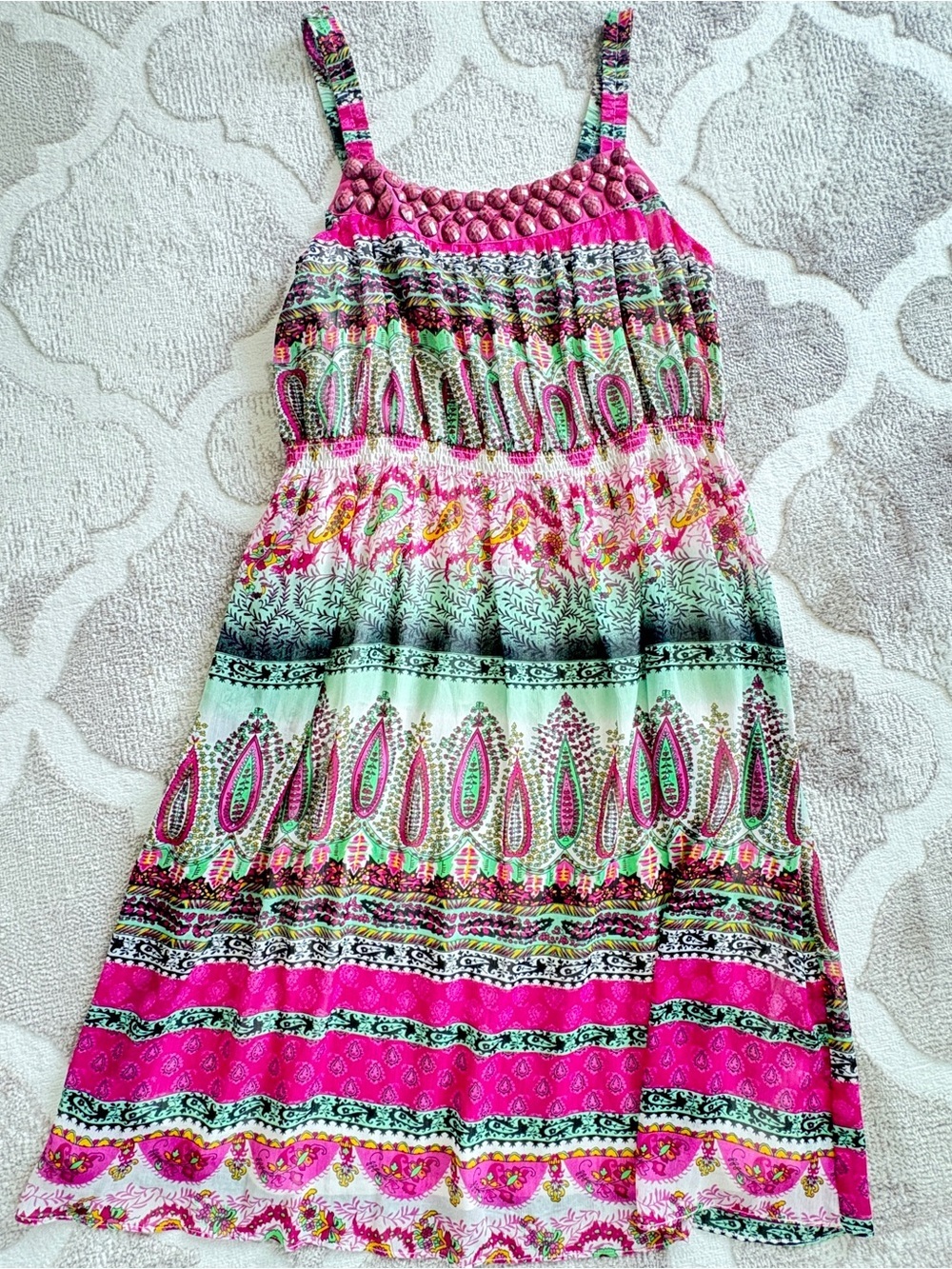 Y2K Pink Paisley Sundress mzkticolor ombré Chiffon Dress with lining Size XL